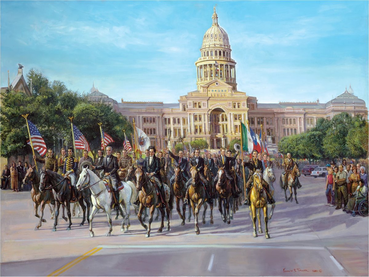 Parade of Texas Legends, 2001. Oil on canvas, 48 × 36 in. Painting by Kenneth R. Turner.