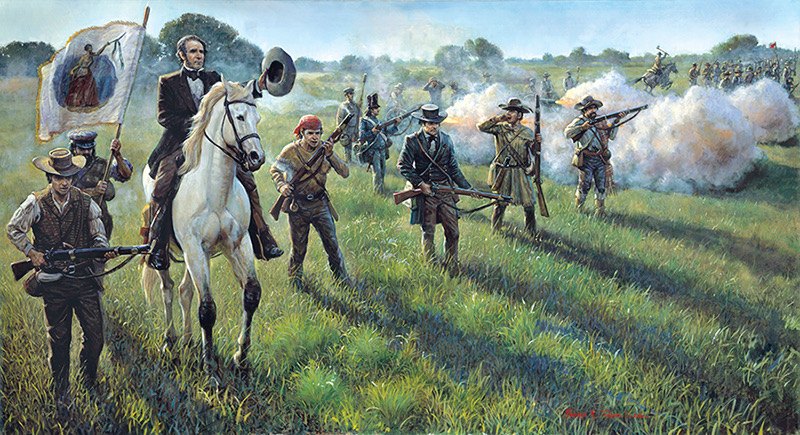Sam Houston at San Jacinto. Oil on canvas, 72 × 38 in. Painting by Kenneth R. Turner.