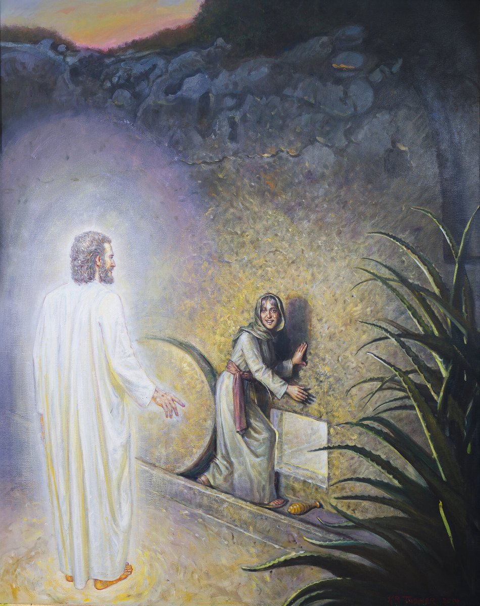 The Empty Tomb — Mary. Oil on canvas, 36 × 48 in. Painting by Kenneth R. Turner.