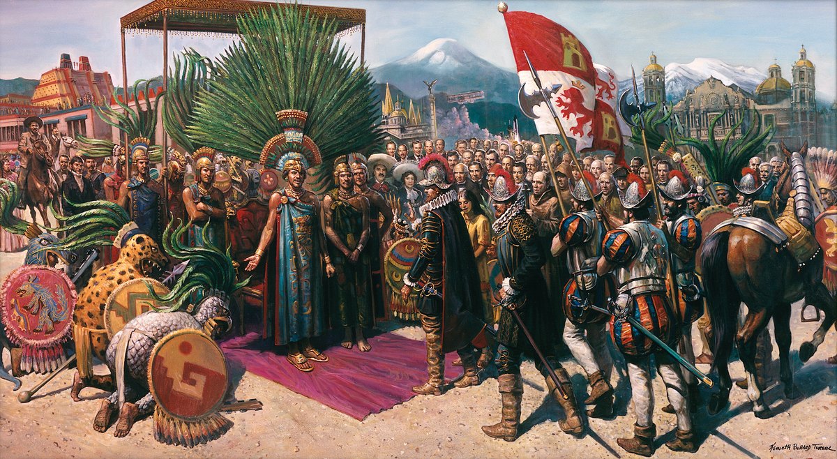 Unión de Dos Culturas, 1993. Oil on canvas, 84 × 48 in. Painting by Kenneth R. Turner.
