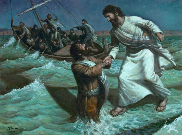 Walking on Water. Oil on canvas, 40 × 30 in. Painting by Kenneth R. Turner.